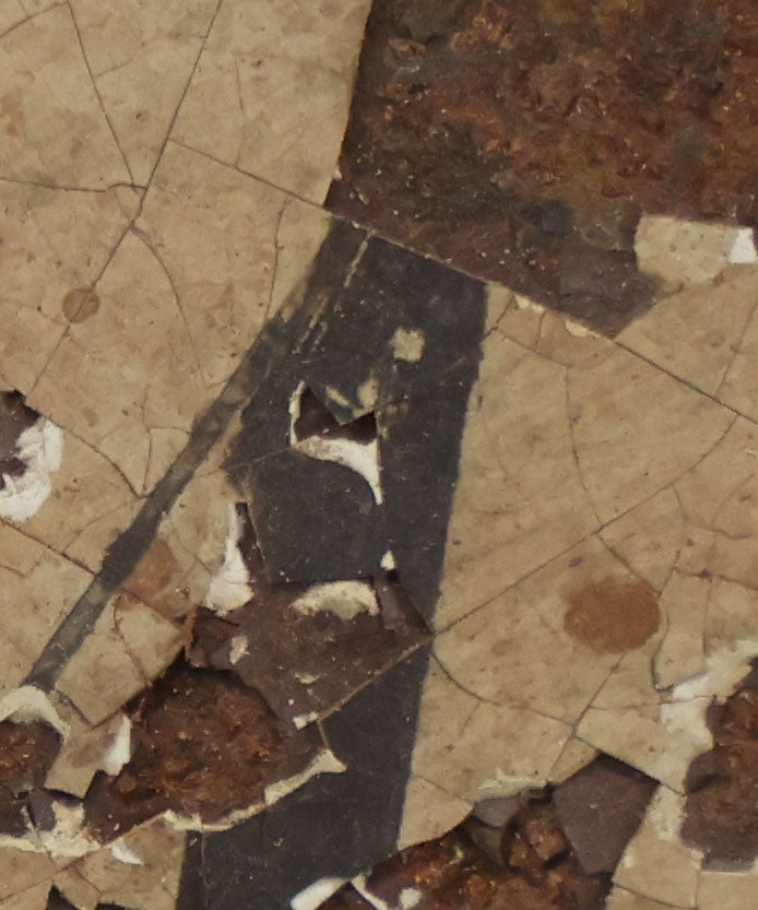 Lot 008 - Antique Hand-Painted Clock Dial By James Osborne, Birmingham, England, With Rolling Moon Phase Dial Featuring Moon Man, Landscape, And Ship Paintings, Clock Face Badly Worn, Includes Original Clock Works, Front 12-1/8" x 17-1/8"