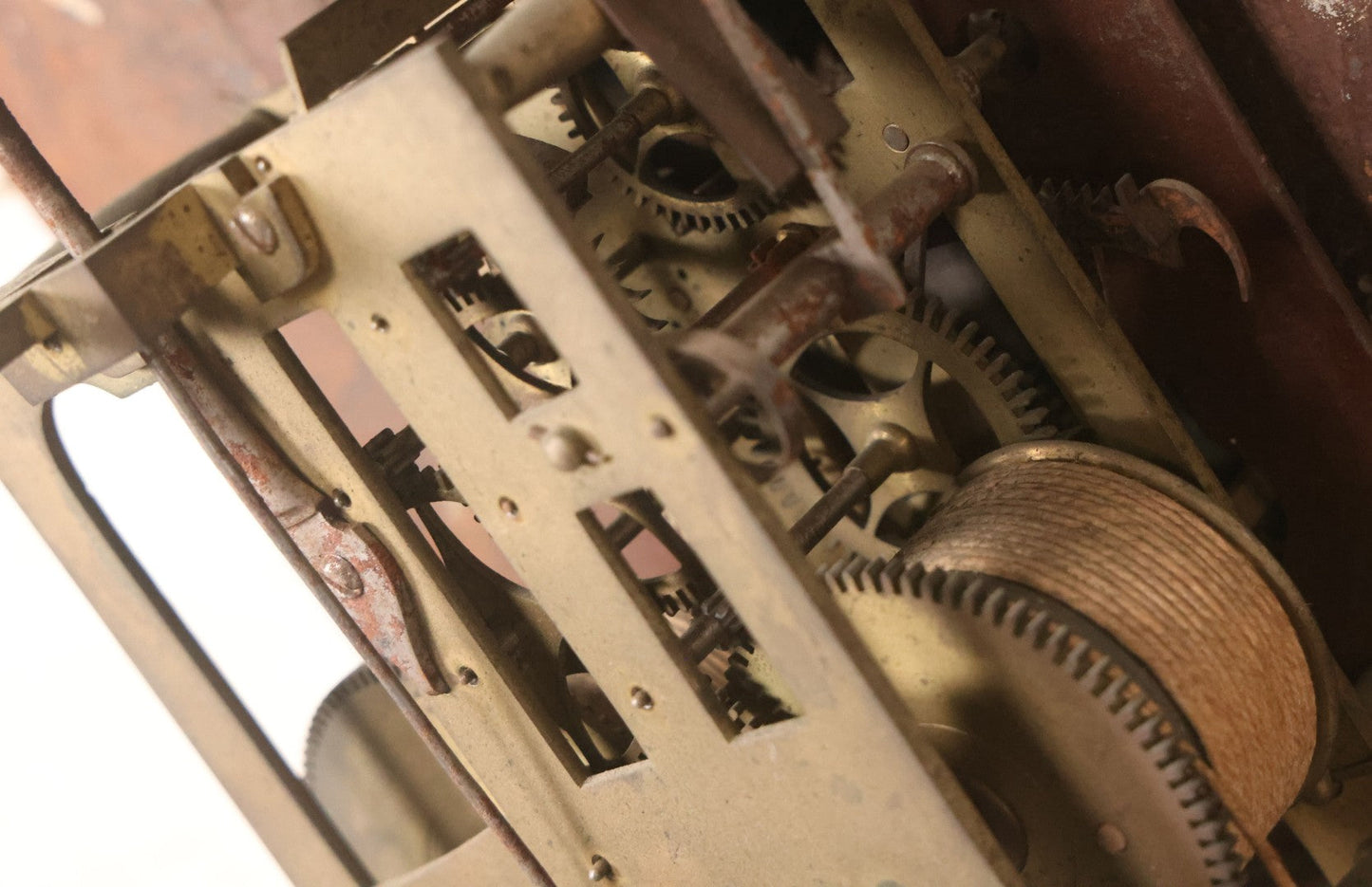 Lot 008 - Antique Hand-Painted Clock Dial By James Osborne, Birmingham, England, With Rolling Moon Phase Dial Featuring Moon Man, Landscape, And Ship Paintings, Clock Face Badly Worn, Includes Original Clock Works, Front 12-1/8" x 17-1/8"