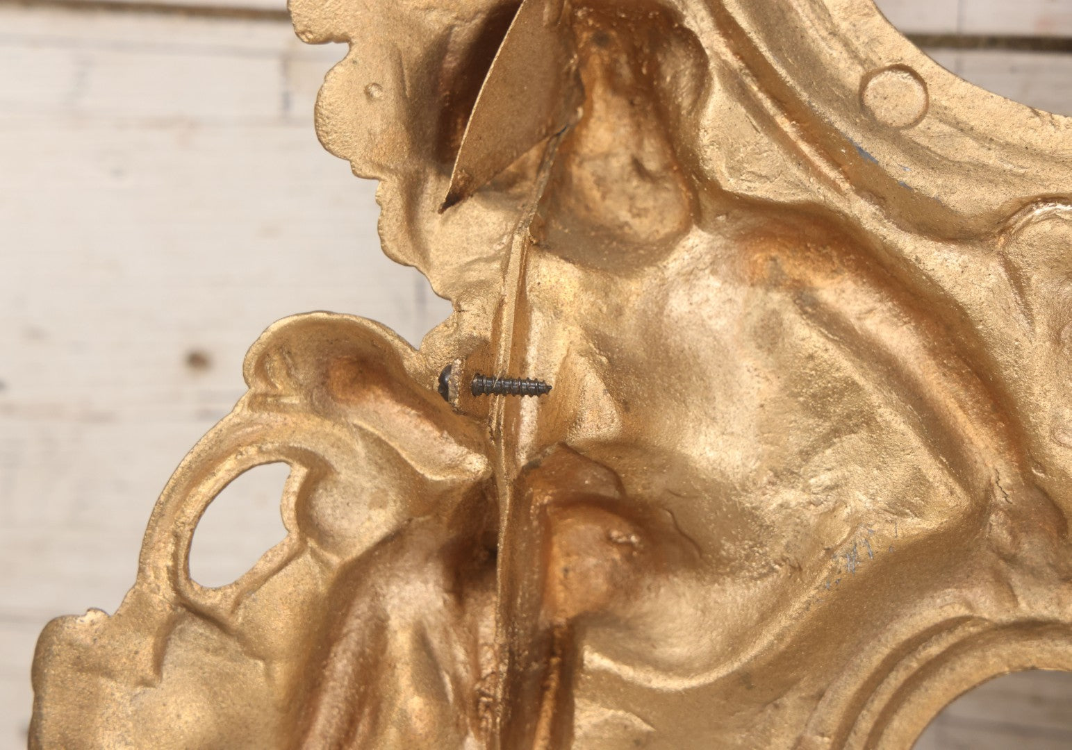 Lot 009 - Antique Gold Painted Cast Metal Figural Clock Front With Cherubs And Grapes Motifs, Marked N. Muller, N.Y. No. 49 Patented 1856, 15" x 18-3/4"