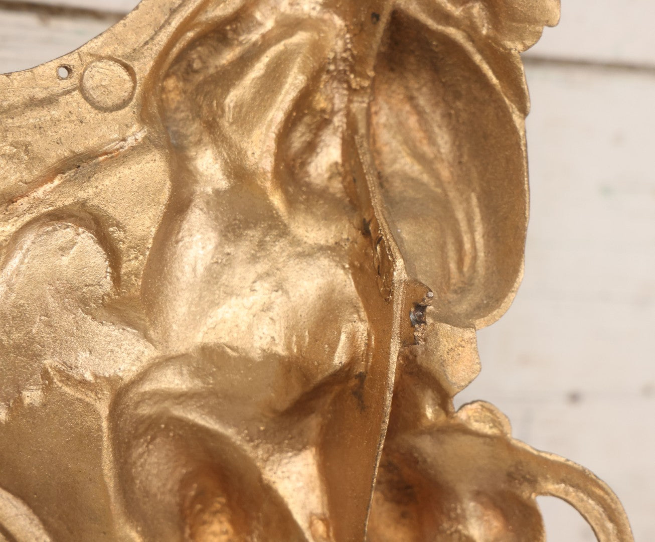 Lot 009 - Antique Gold Painted Cast Metal Figural Clock Front With Cherubs And Grapes Motifs, Marked N. Muller, N.Y. No. 49 Patented 1856, 15" x 18-3/4"