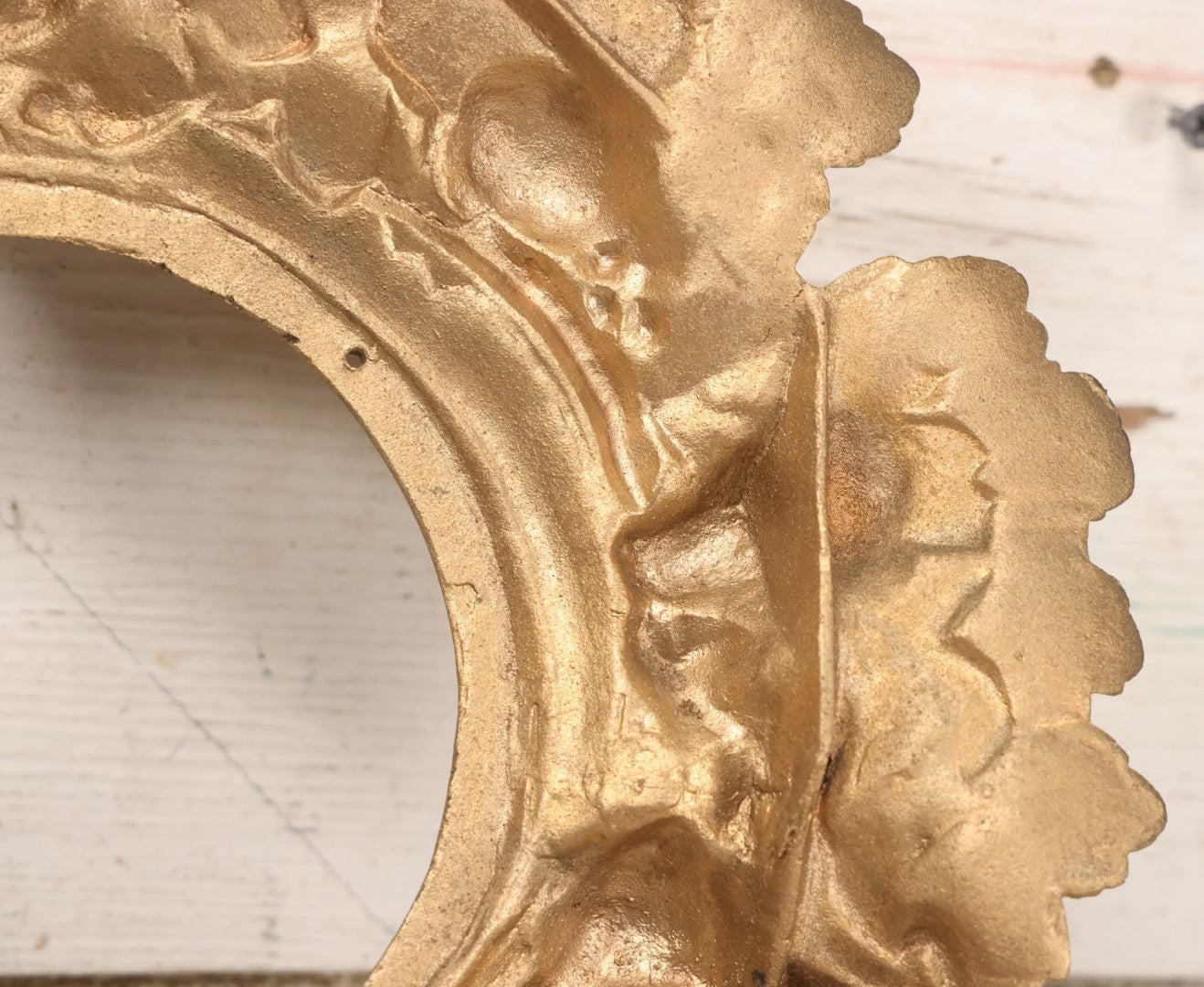 Lot 009 - Antique Gold Painted Cast Metal Figural Clock Front With Cherubs And Grapes Motifs, Marked N. Muller, N.Y. No. 49 Patented 1856, 15" x 18-3/4"