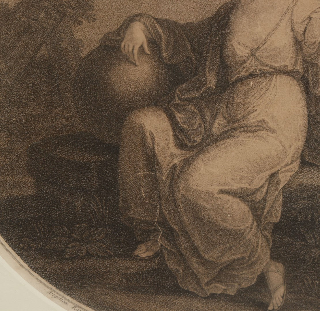 Lot 010 - Antique 18th Century Stipple Engraving, Allegorical Artwork Depicting Invention, Engraved By Francesco Bartolozzi After Angelica Kauffman, Published By John & Josiah Boydell, 1787, In Modern Frame, 16-1/8" x 13-1/2"