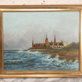 Lot 011 - Antique Oil On Board Painting Of Kronborg Castle, Helsingor, Denmark, Inspiration For Elsinore In William Shakespeare's "Hamlet," In Frame, 18-1/4" x 14-3/4"
