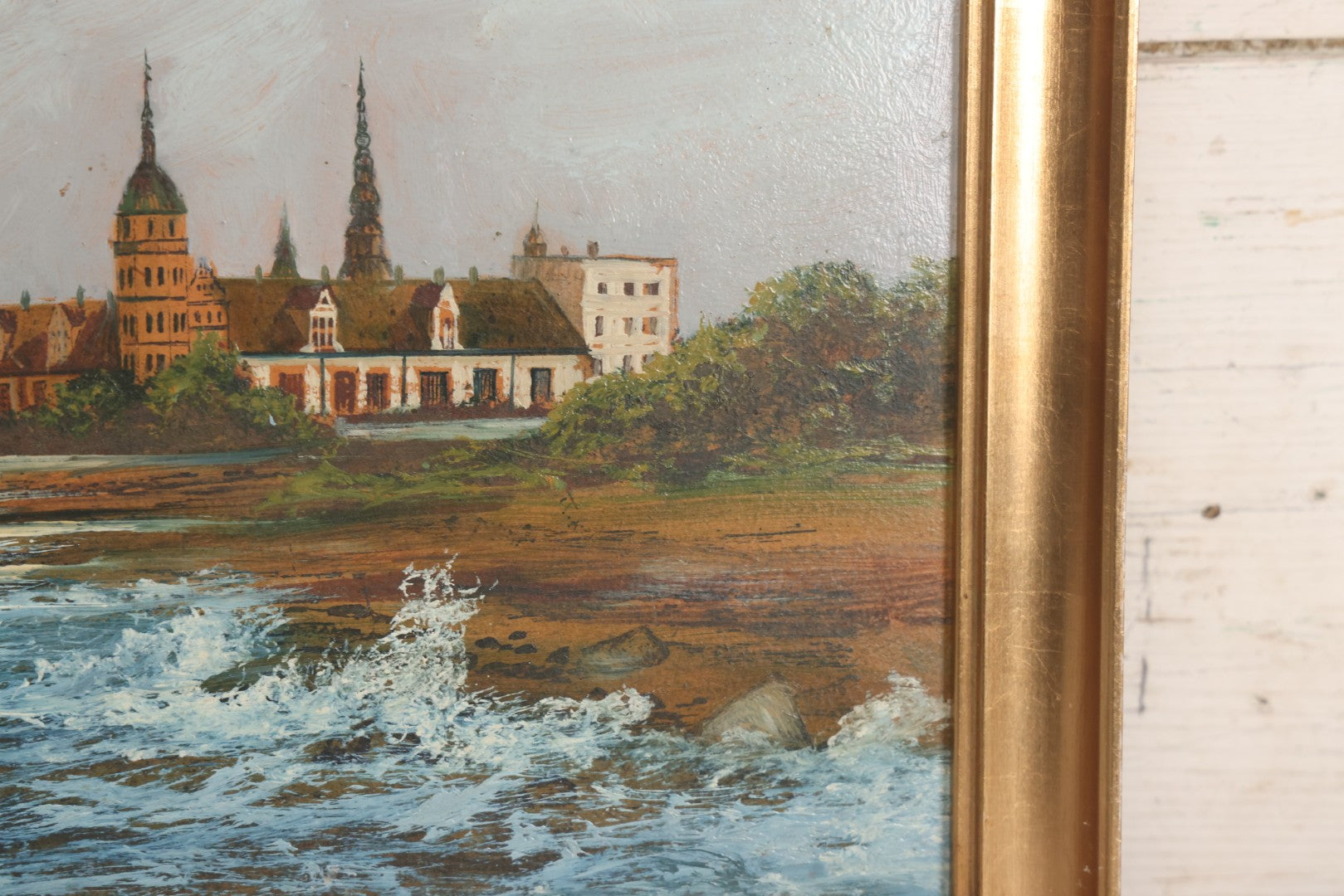 Lot 011 - Antique Oil On Board Painting Of Kronborg Castle, Helsingor, Denmark, Inspiration For Elsinore In William Shakespeare's "Hamlet," In Frame, 18-1/4" x 14-3/4"