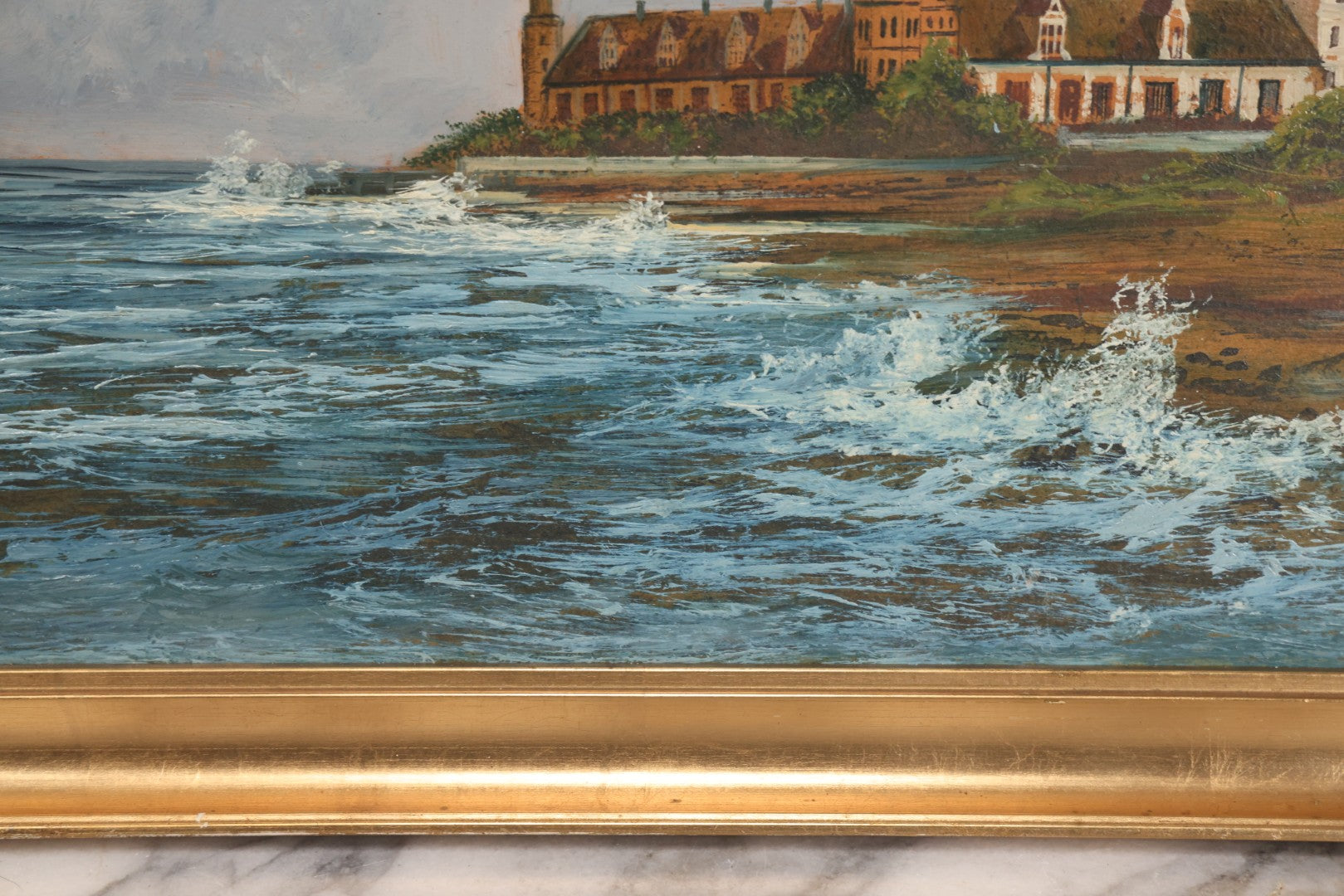 Lot 011 - Antique Oil On Board Painting Of Kronborg Castle, Helsingor, Denmark, Inspiration For Elsinore In William Shakespeare's "Hamlet," In Frame, 18-1/4" x 14-3/4"