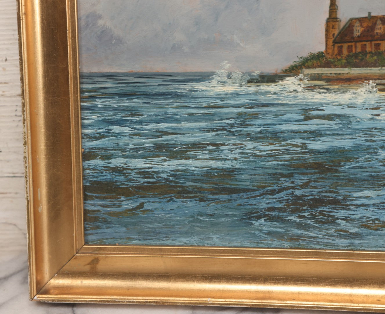 Lot 011 - Antique Oil On Board Painting Of Kronborg Castle, Helsingor, Denmark, Inspiration For Elsinore In William Shakespeare's "Hamlet," In Frame, 18-1/4" x 14-3/4"