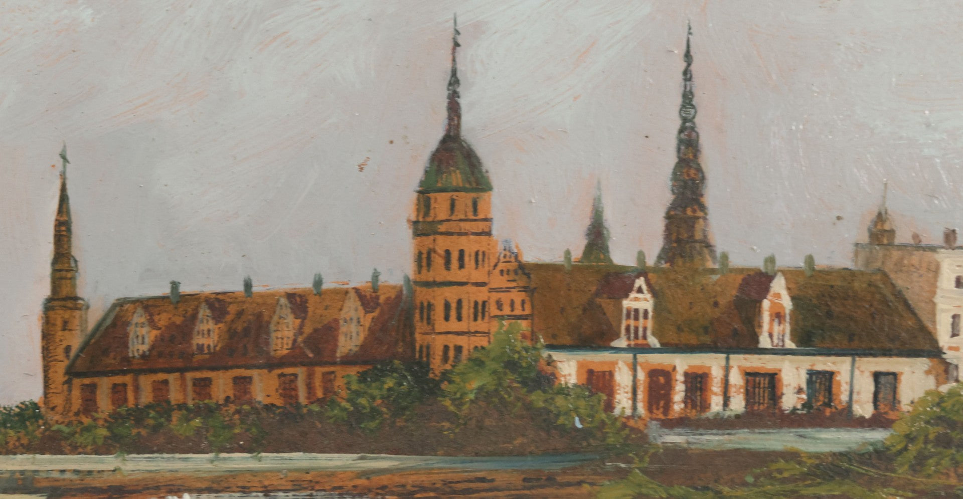 Lot 011 - Antique Oil On Board Painting Of Kronborg Castle, Helsingor, Denmark, Inspiration For Elsinore In William Shakespeare's "Hamlet," In Frame, 18-1/4" x 14-3/4"