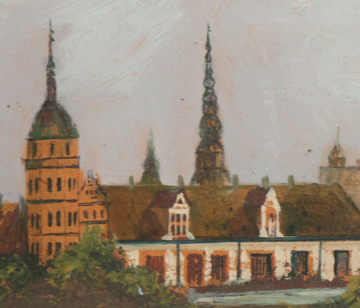 Lot 011 - Antique Oil On Board Painting Of Kronborg Castle, Helsingor, Denmark, Inspiration For Elsinore In William Shakespeare's "Hamlet," In Frame, 18-1/4" x 14-3/4"