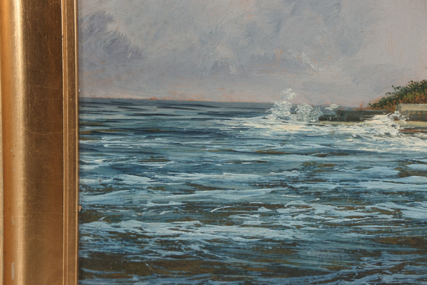 Lot 011 - Antique Oil On Board Painting Of Kronborg Castle, Helsingor, Denmark, Inspiration For Elsinore In William Shakespeare's "Hamlet," In Frame, 18-1/4" x 14-3/4"