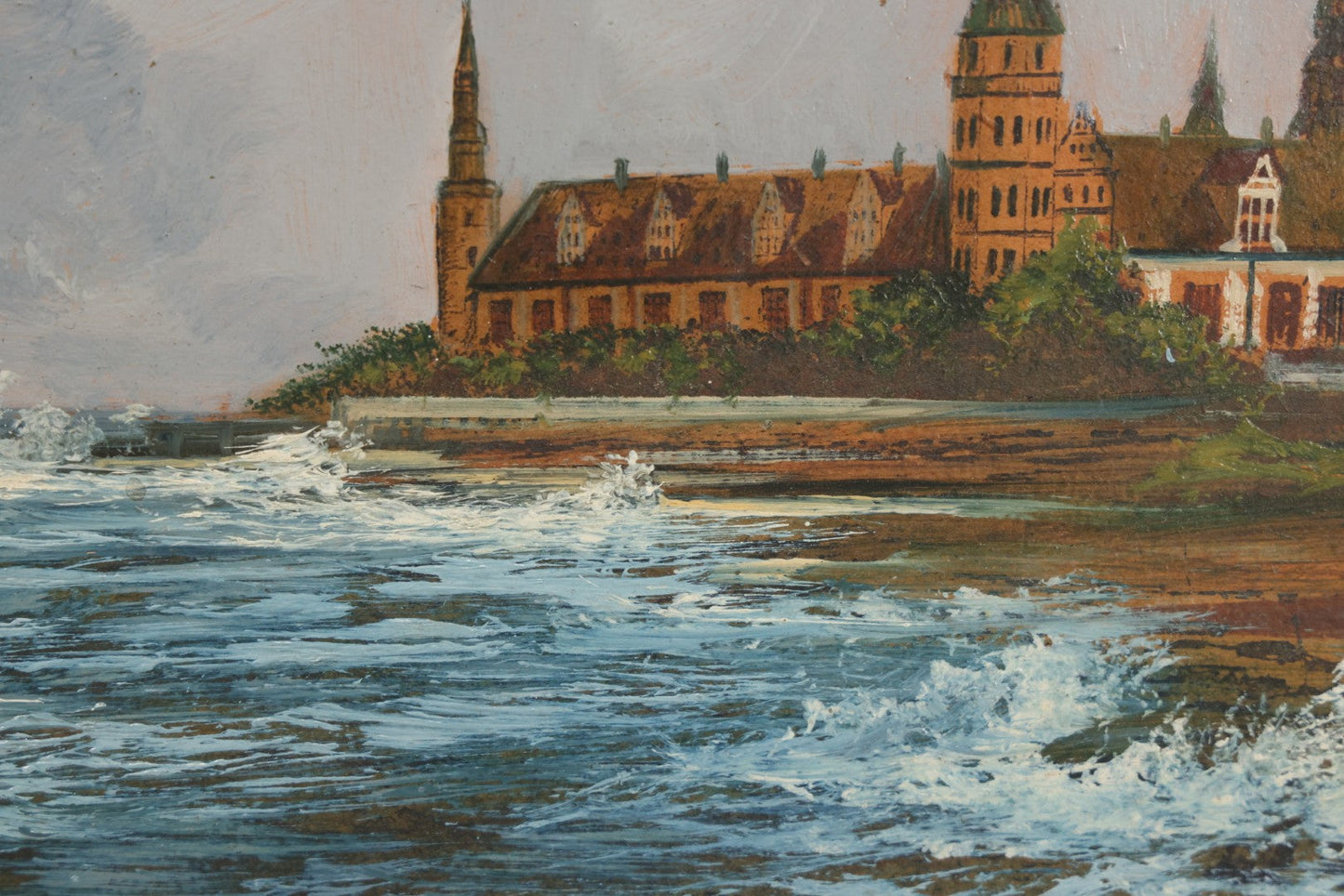 Lot 011 - Antique Oil On Board Painting Of Kronborg Castle, Helsingor, Denmark, Inspiration For Elsinore In William Shakespeare's "Hamlet," In Frame, 18-1/4" x 14-3/4"