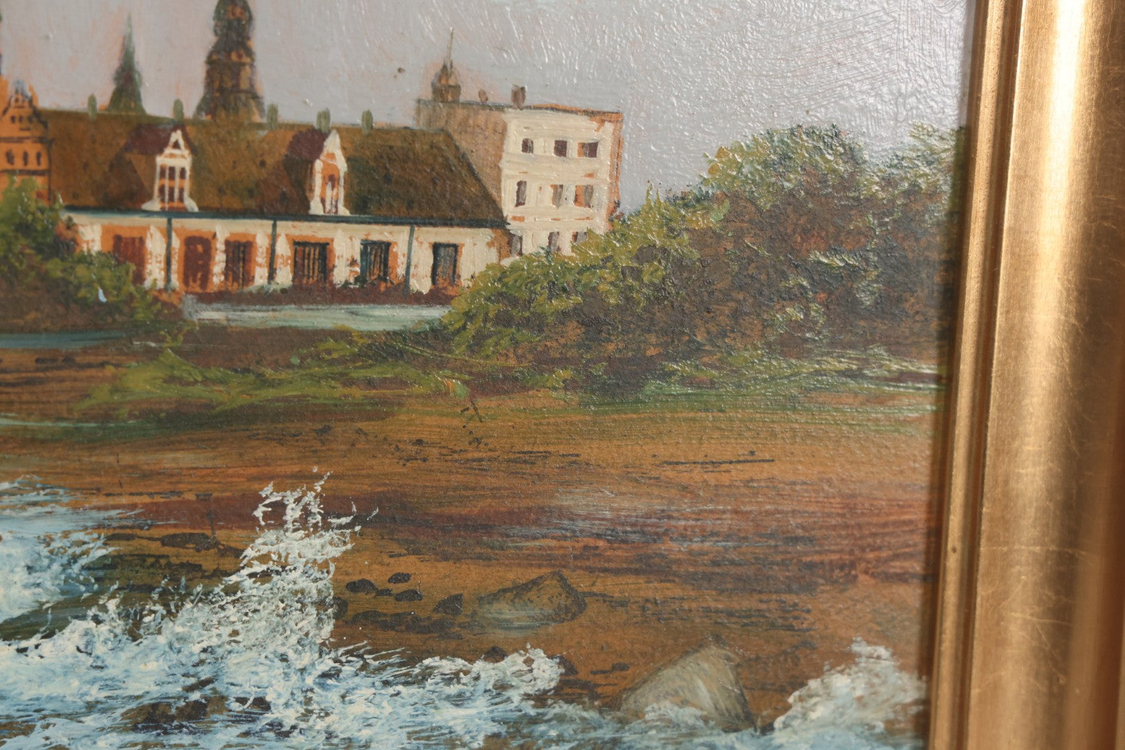 Lot 011 - Antique Oil On Board Painting Of Kronborg Castle, Helsingor, Denmark, Inspiration For Elsinore In William Shakespeare's "Hamlet," In Frame, 18-1/4" x 14-3/4"