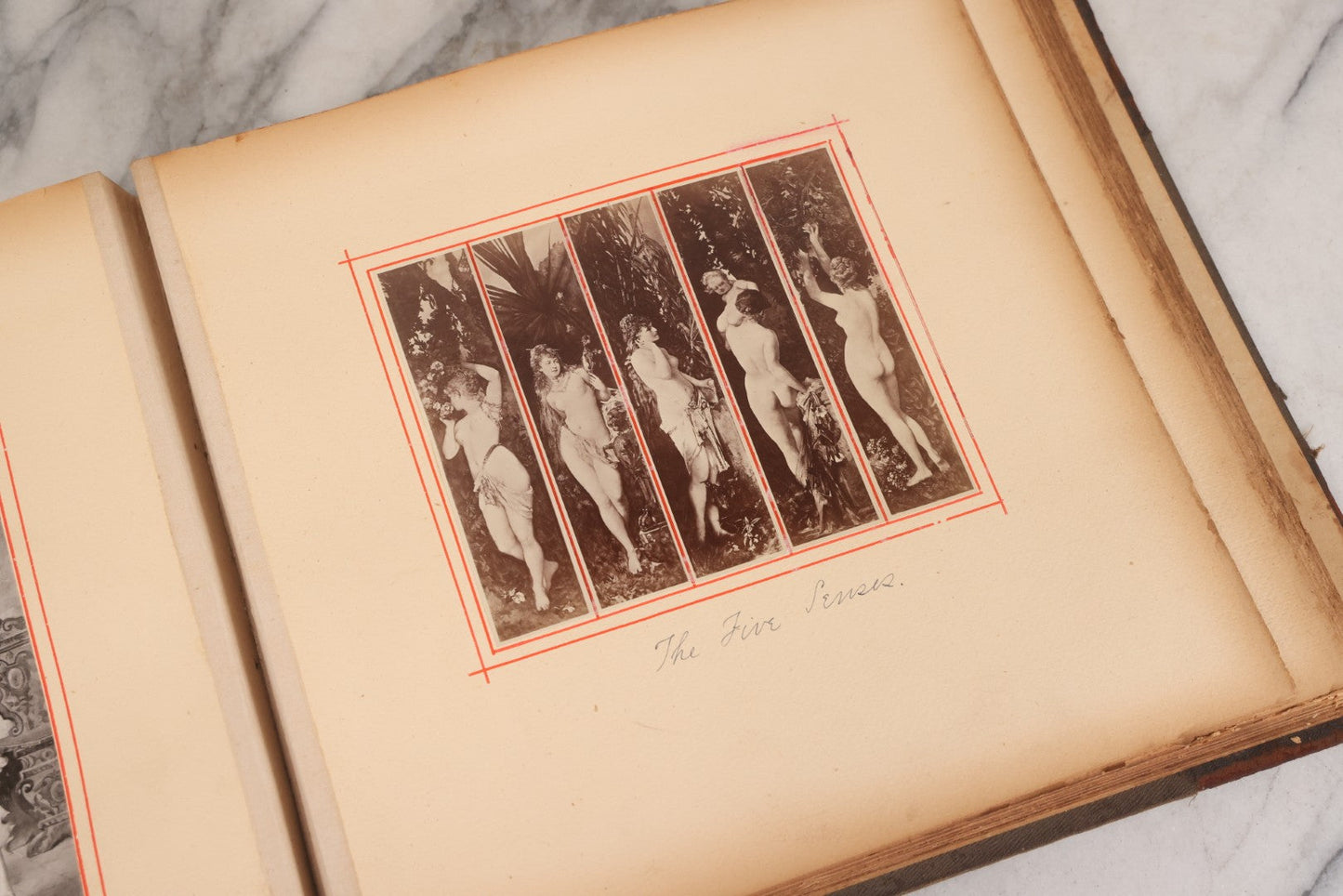 Lot 012 - Antique Scrapbook Containing Many Fine Art Prints, Clippings, And Scraps, With Handwritten Titles And Hand Painted Red Pinstriping, Works Include "The Fortuneteller" After A. Glisbenti, "Isabella With The Head Of Lorenzo," And Others