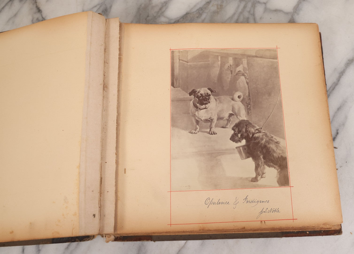 Lot 012 - Antique Scrapbook Containing Many Fine Art Prints, Clippings, And Scraps, With Handwritten Titles And Hand Painted Red Pinstriping, Works Include "The Fortuneteller" After A. Glisbenti, "Isabella With The Head Of Lorenzo," And Others