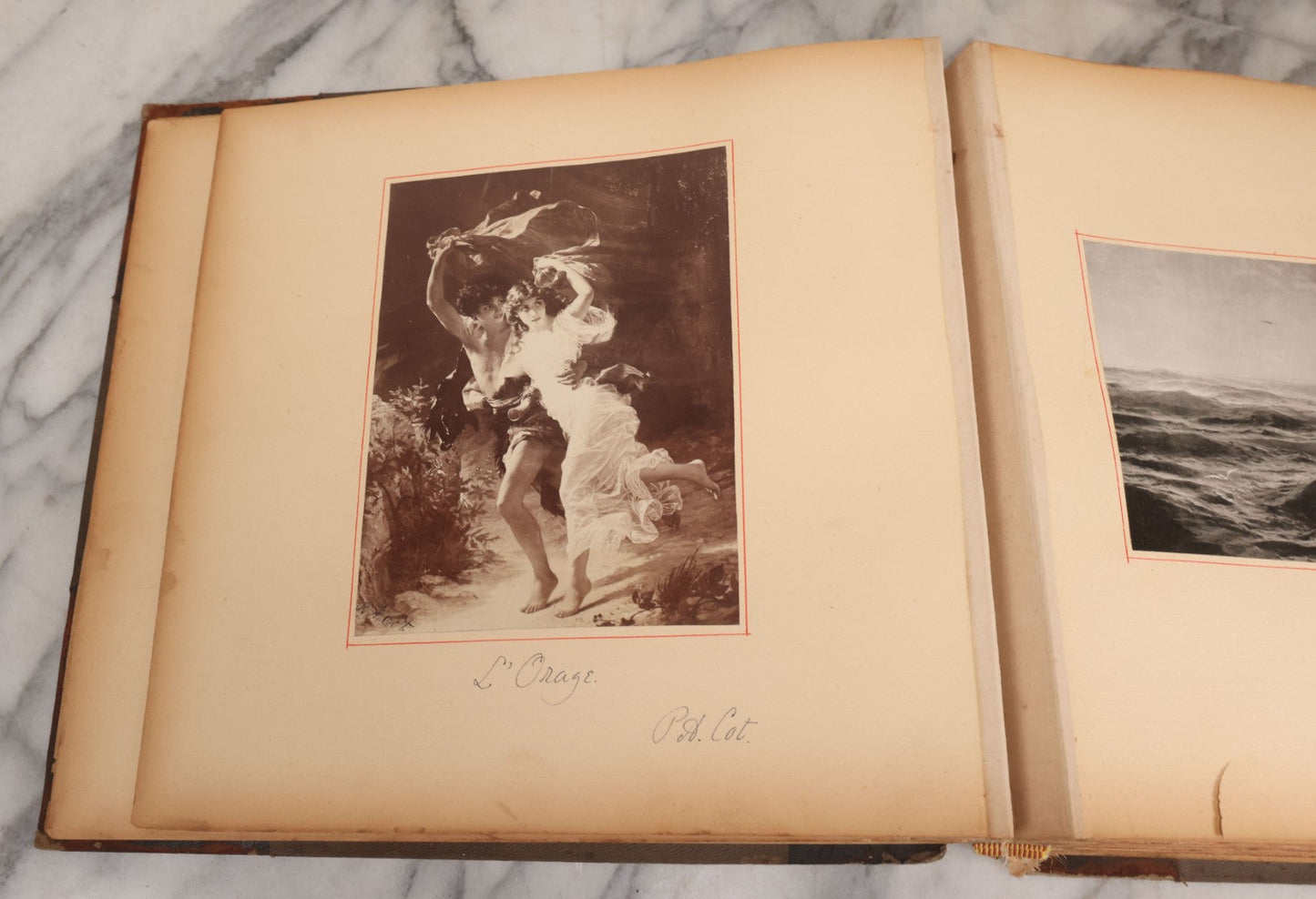 Lot 012 - Antique Scrapbook Containing Many Fine Art Prints, Clippings, And Scraps, With Handwritten Titles And Hand Painted Red Pinstriping, Works Include "The Fortuneteller" After A. Glisbenti, "Isabella With The Head Of Lorenzo," And Others