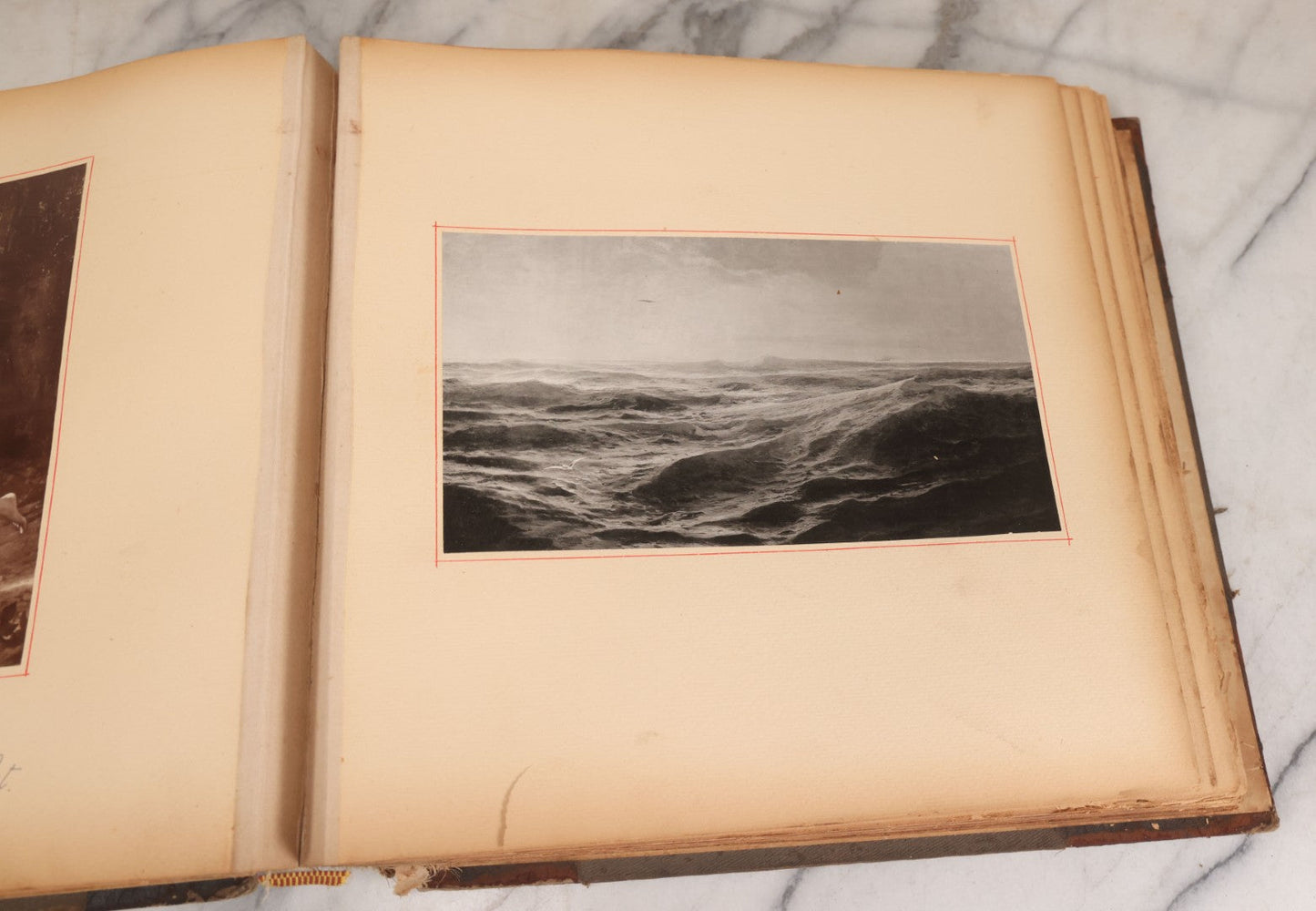 Lot 012 - Antique Scrapbook Containing Many Fine Art Prints, Clippings, And Scraps, With Handwritten Titles And Hand Painted Red Pinstriping, Works Include "The Fortuneteller" After A. Glisbenti, "Isabella With The Head Of Lorenzo," And Others