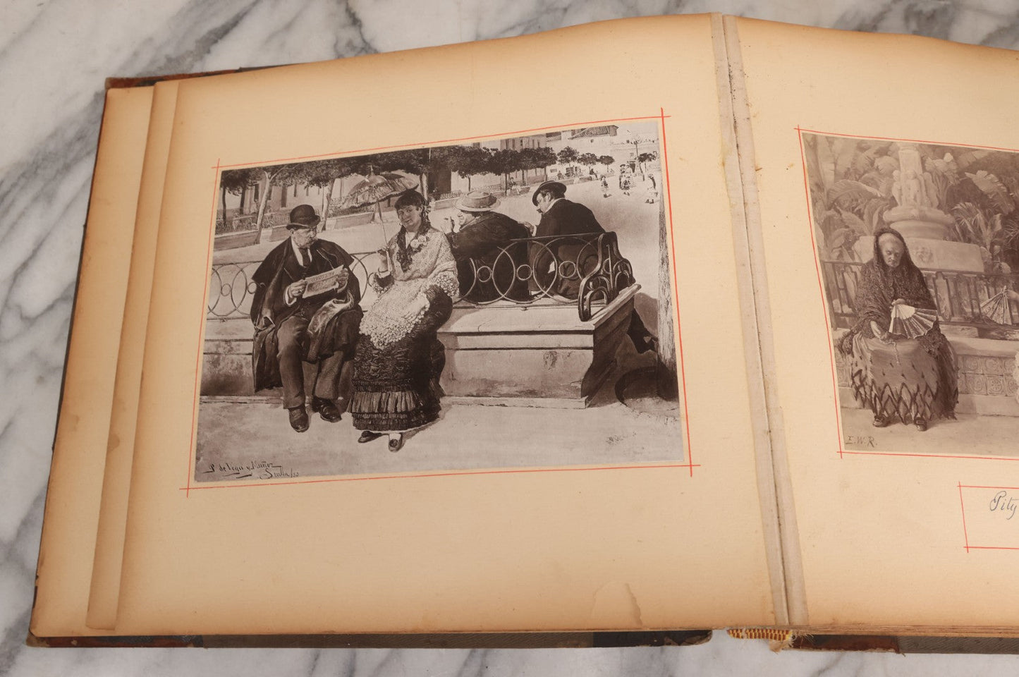 Lot 012 - Antique Scrapbook Containing Many Fine Art Prints, Clippings, And Scraps, With Handwritten Titles And Hand Painted Red Pinstriping, Works Include "The Fortuneteller" After A. Glisbenti, "Isabella With The Head Of Lorenzo," And Others