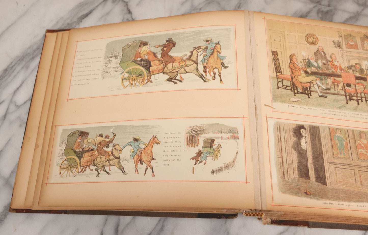 Lot 012 - Antique Scrapbook Containing Many Fine Art Prints, Clippings, And Scraps, With Handwritten Titles And Hand Painted Red Pinstriping, Works Include "The Fortuneteller" After A. Glisbenti, "Isabella With The Head Of Lorenzo," And Others