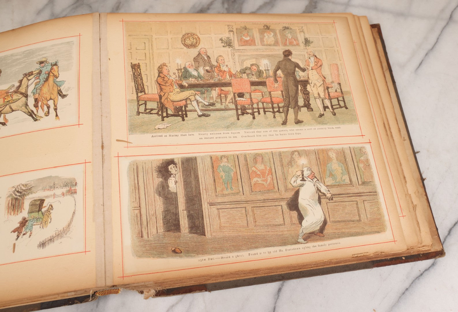 Lot 012 - Antique Scrapbook Containing Many Fine Art Prints, Clippings, And Scraps, With Handwritten Titles And Hand Painted Red Pinstriping, Works Include "The Fortuneteller" After A. Glisbenti, "Isabella With The Head Of Lorenzo," And Others