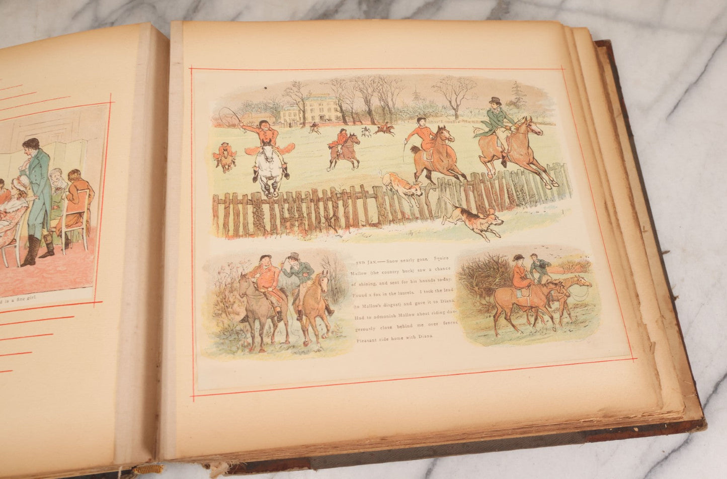 Lot 012 - Antique Scrapbook Containing Many Fine Art Prints, Clippings, And Scraps, With Handwritten Titles And Hand Painted Red Pinstriping, Works Include "The Fortuneteller" After A. Glisbenti, "Isabella With The Head Of Lorenzo," And Others