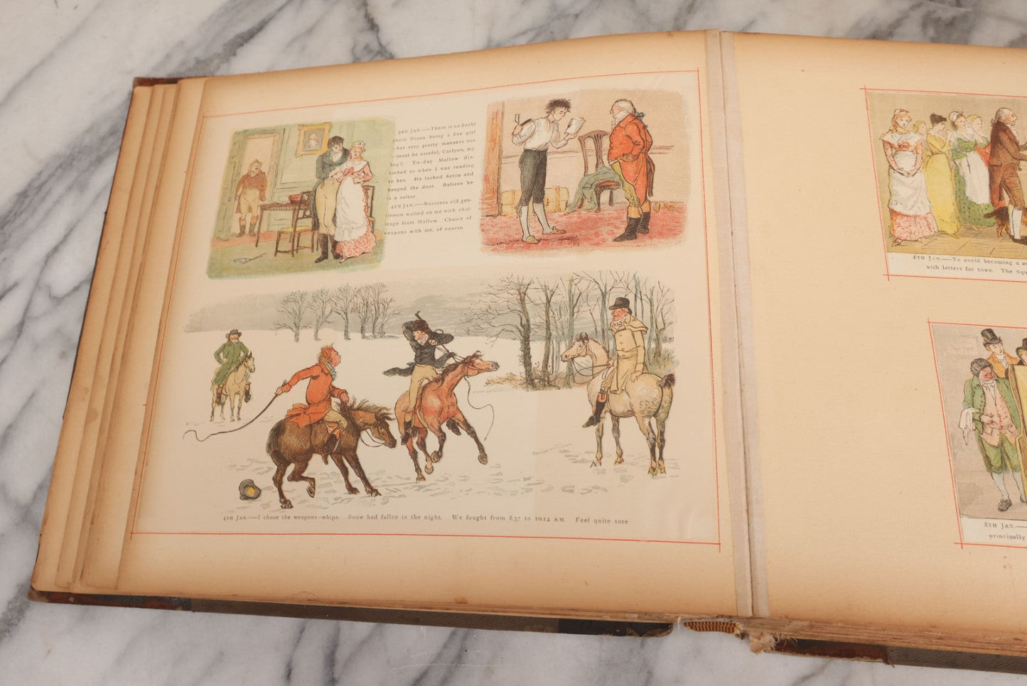 Lot 012 - Antique Scrapbook Containing Many Fine Art Prints, Clippings, And Scraps, With Handwritten Titles And Hand Painted Red Pinstriping, Works Include "The Fortuneteller" After A. Glisbenti, "Isabella With The Head Of Lorenzo," And Others