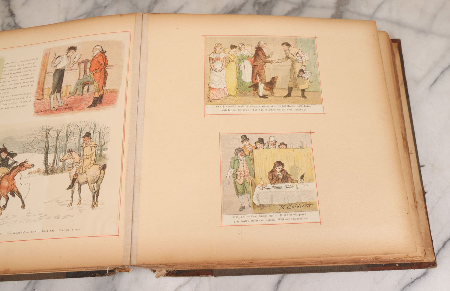 Lot 012 - Antique Scrapbook Containing Many Fine Art Prints, Clippings, And Scraps, With Handwritten Titles And Hand Painted Red Pinstriping, Works Include "The Fortuneteller" After A. Glisbenti, "Isabella With The Head Of Lorenzo," And Others