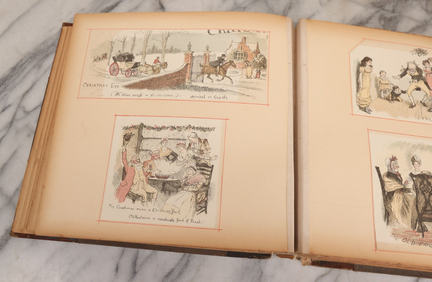 Lot 012 - Antique Scrapbook Containing Many Fine Art Prints, Clippings, And Scraps, With Handwritten Titles And Hand Painted Red Pinstriping, Works Include "The Fortuneteller" After A. Glisbenti, "Isabella With The Head Of Lorenzo," And Others