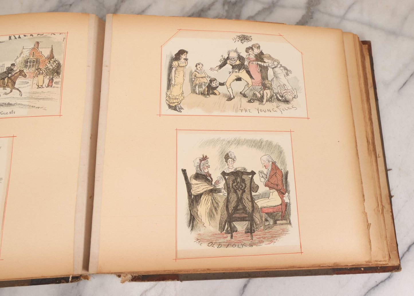 Lot 012 - Antique Scrapbook Containing Many Fine Art Prints, Clippings, And Scraps, With Handwritten Titles And Hand Painted Red Pinstriping, Works Include "The Fortuneteller" After A. Glisbenti, "Isabella With The Head Of Lorenzo," And Others