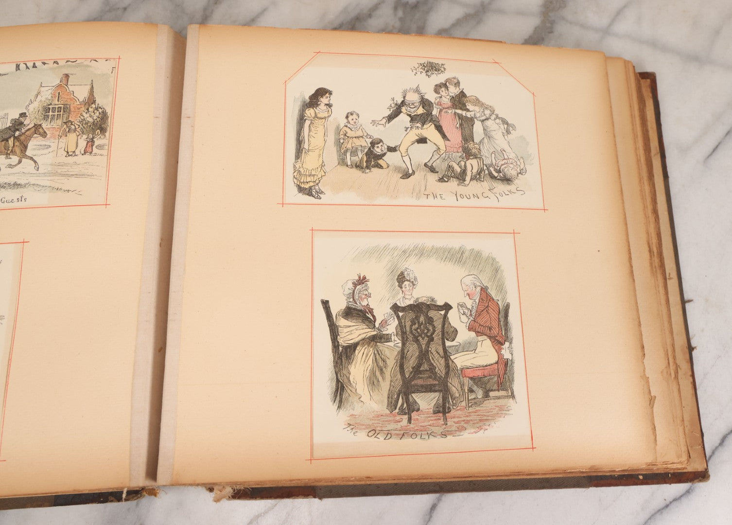 Lot 012 - Antique Scrapbook Containing Many Fine Art Prints, Clippings, And Scraps, With Handwritten Titles And Hand Painted Red Pinstriping, Works Include "The Fortuneteller" After A. Glisbenti, "Isabella With The Head Of Lorenzo," And Others