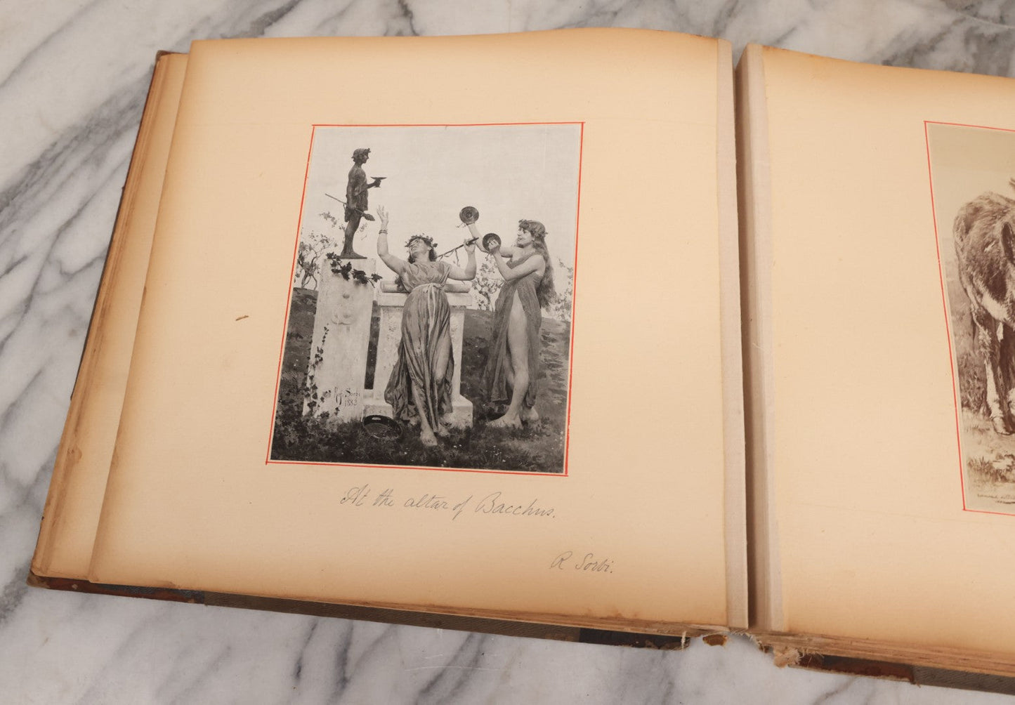 Lot 012 - Antique Scrapbook Containing Many Fine Art Prints, Clippings, And Scraps, With Handwritten Titles And Hand Painted Red Pinstriping, Works Include "The Fortuneteller" After A. Glisbenti, "Isabella With The Head Of Lorenzo," And Others