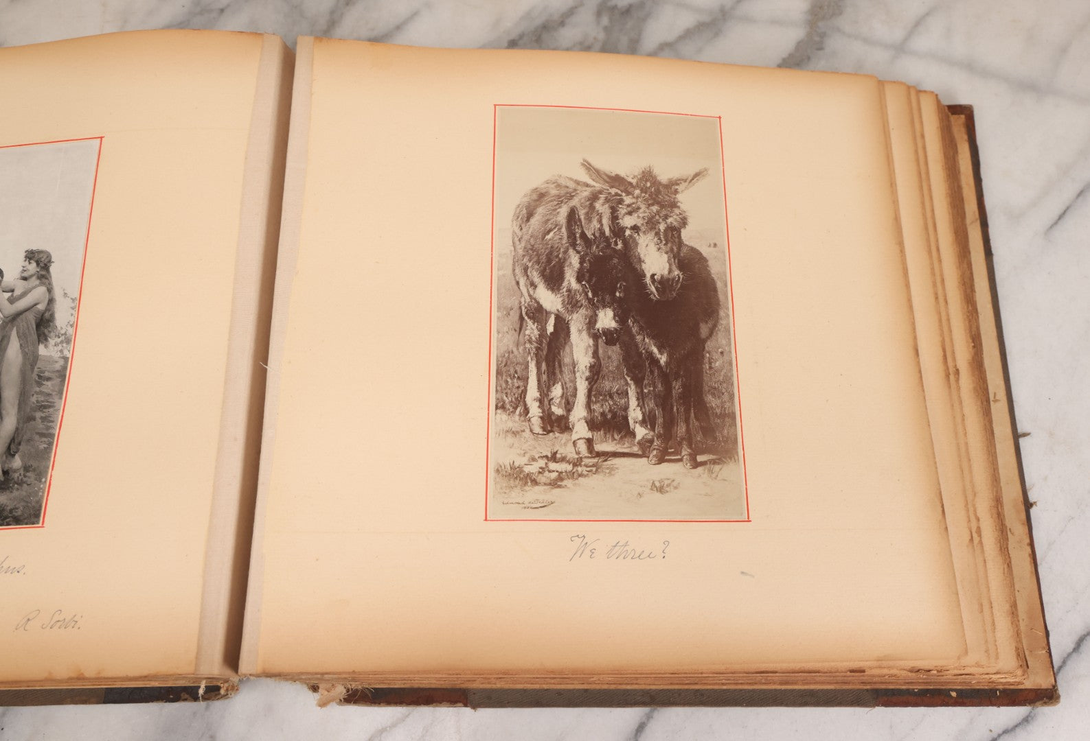 Lot 012 - Antique Scrapbook Containing Many Fine Art Prints, Clippings, And Scraps, With Handwritten Titles And Hand Painted Red Pinstriping, Works Include "The Fortuneteller" After A. Glisbenti, "Isabella With The Head Of Lorenzo," And Others