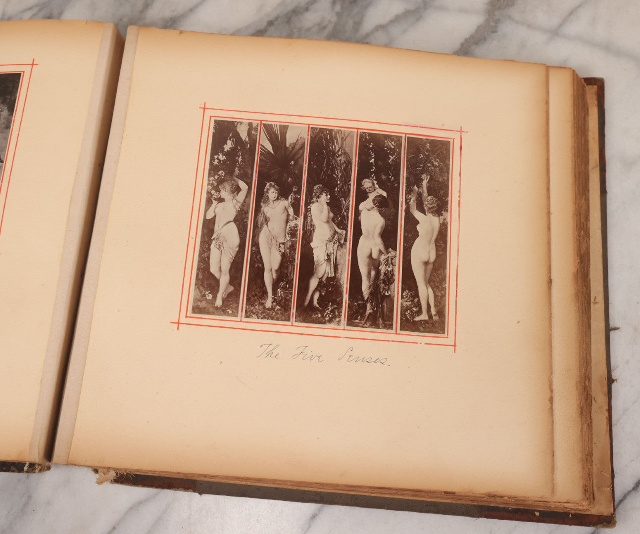 Lot 012 - Antique Scrapbook Containing Many Fine Art Prints, Clippings, And Scraps, With Handwritten Titles And Hand Painted Red Pinstriping, Works Include "The Fortuneteller" After A. Glisbenti, "Isabella With The Head Of Lorenzo," And Others