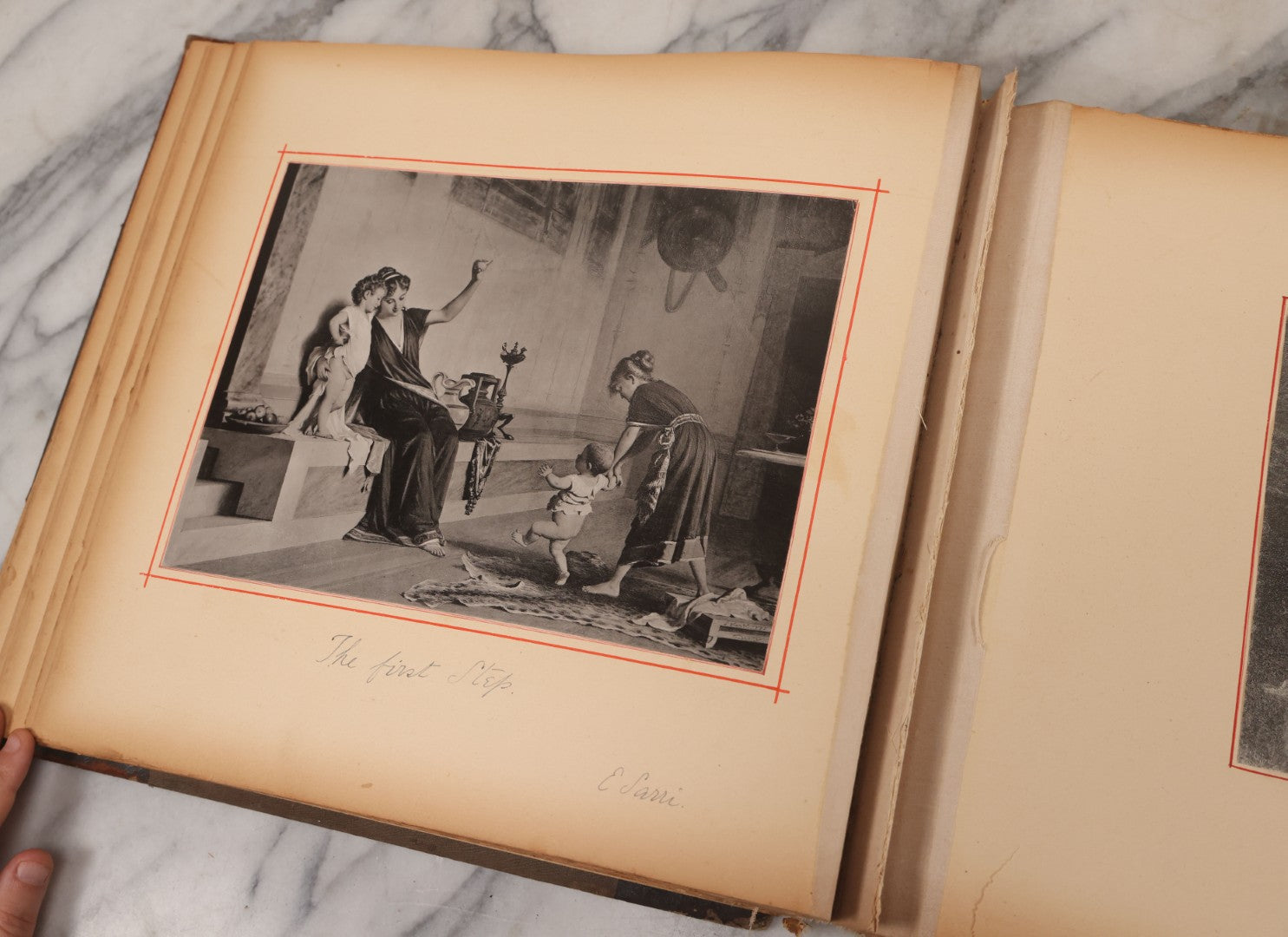 Lot 012 - Antique Scrapbook Containing Many Fine Art Prints, Clippings, And Scraps, With Handwritten Titles And Hand Painted Red Pinstriping, Works Include "The Fortuneteller" After A. Glisbenti, "Isabella With The Head Of Lorenzo," And Others