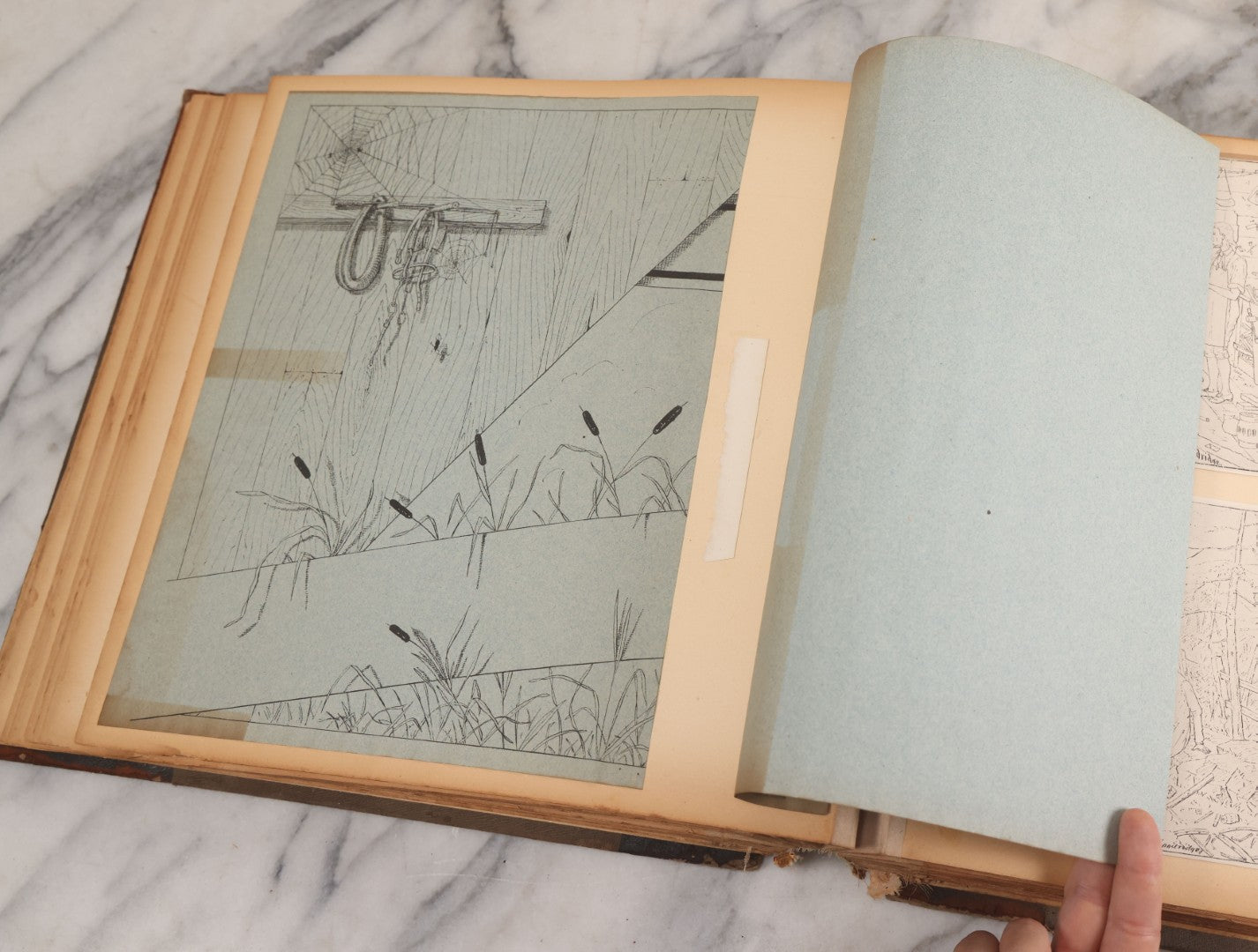 Lot 012 - Antique Scrapbook Containing Many Fine Art Prints, Clippings, And Scraps, With Handwritten Titles And Hand Painted Red Pinstriping, Works Include "The Fortuneteller" After A. Glisbenti, "Isabella With The Head Of Lorenzo," And Others