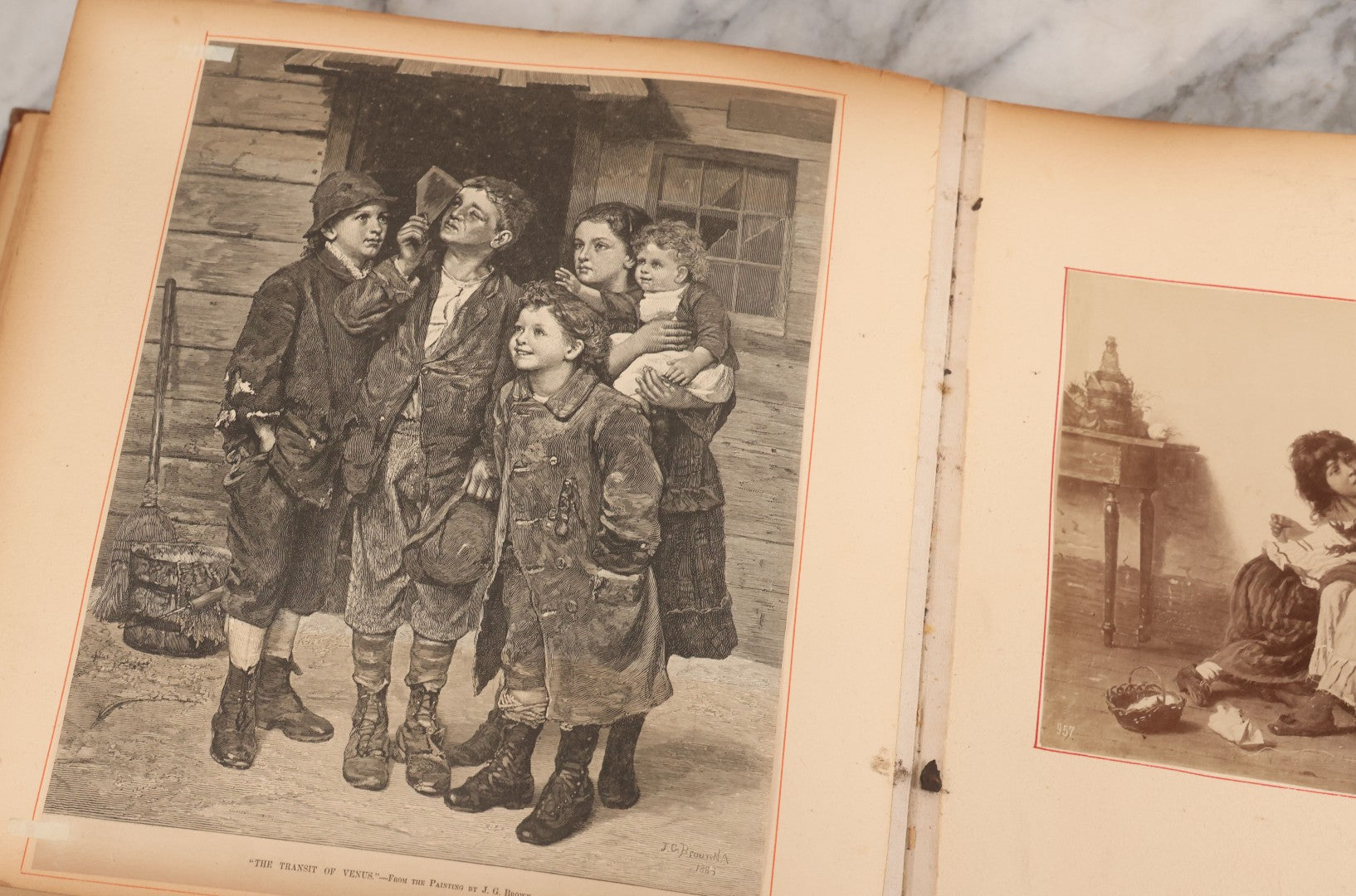 Lot 012 - Antique Scrapbook Containing Many Fine Art Prints, Clippings, And Scraps, With Handwritten Titles And Hand Painted Red Pinstriping, Works Include "The Fortuneteller" After A. Glisbenti, "Isabella With The Head Of Lorenzo," And Others