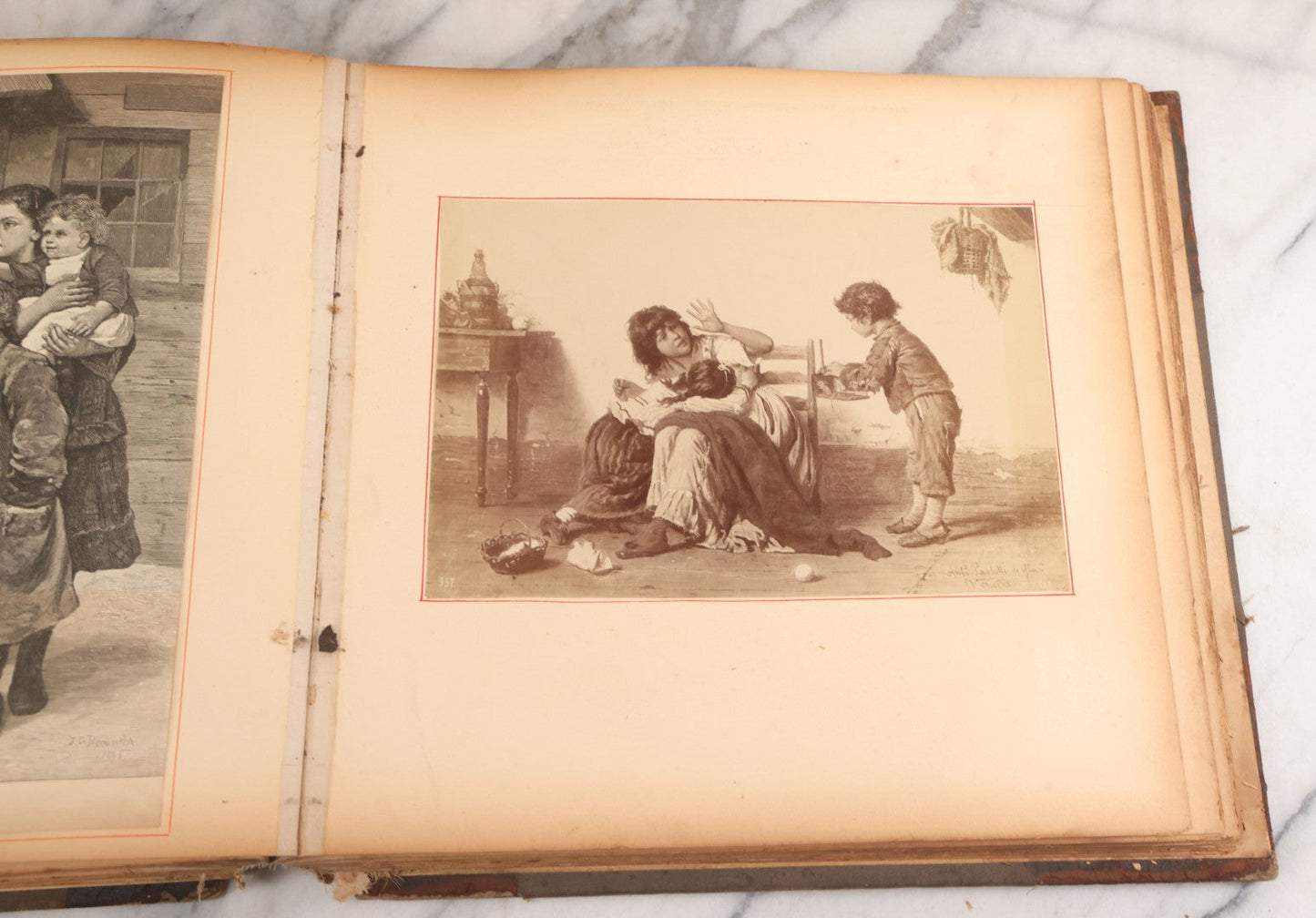 Lot 012 - Antique Scrapbook Containing Many Fine Art Prints, Clippings, And Scraps, With Handwritten Titles And Hand Painted Red Pinstriping, Works Include "The Fortuneteller" After A. Glisbenti, "Isabella With The Head Of Lorenzo," And Others