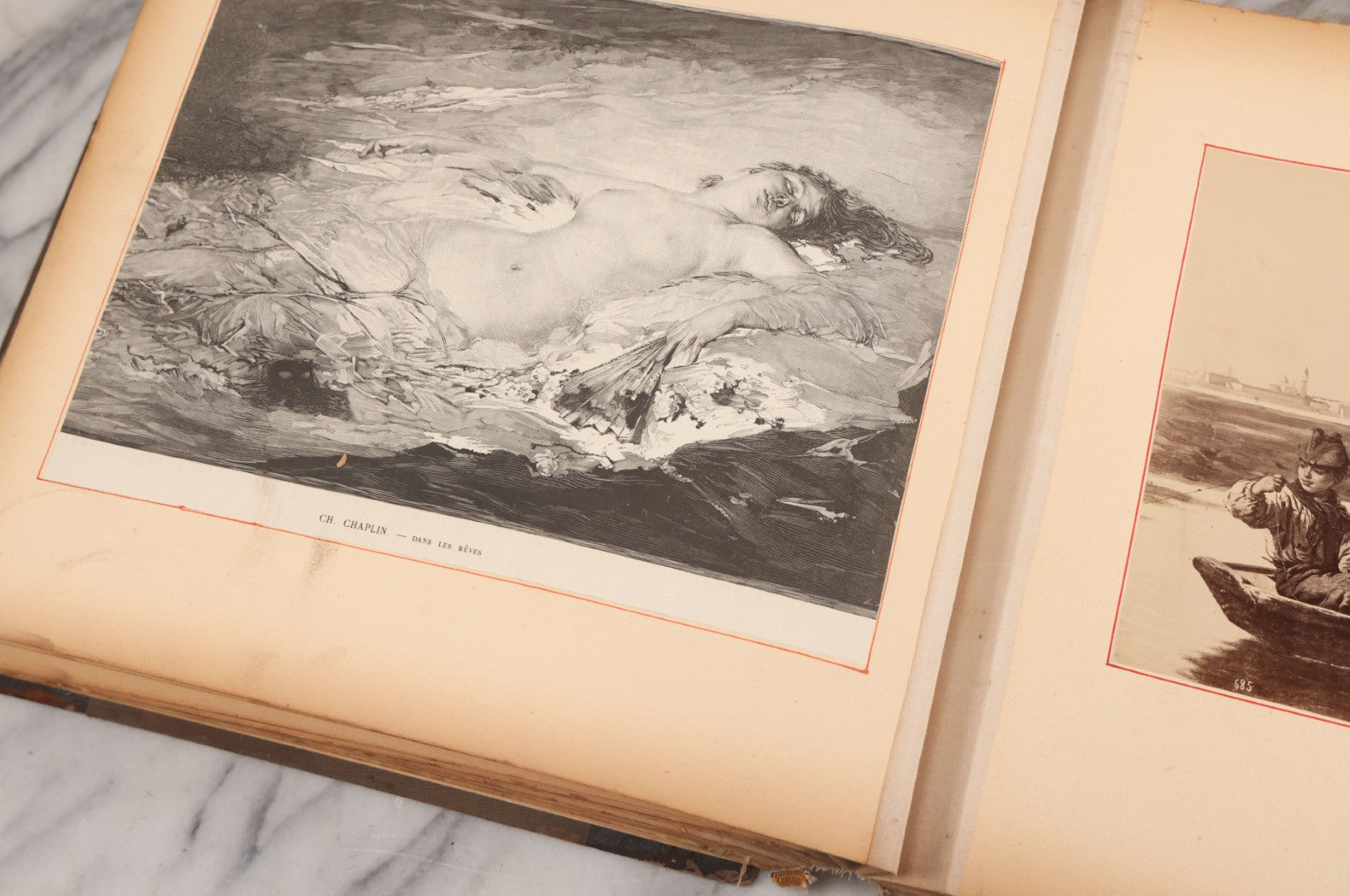 Lot 012 - Antique Scrapbook Containing Many Fine Art Prints, Clippings, And Scraps, With Handwritten Titles And Hand Painted Red Pinstriping, Works Include "The Fortuneteller" After A. Glisbenti, "Isabella With The Head Of Lorenzo," And Others