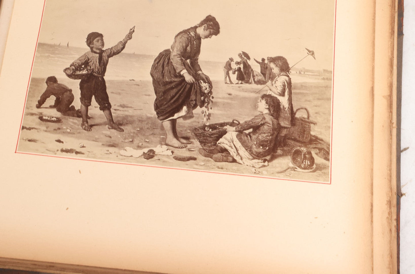 Lot 012 - Antique Scrapbook Containing Many Fine Art Prints, Clippings, And Scraps, With Handwritten Titles And Hand Painted Red Pinstriping, Works Include "The Fortuneteller" After A. Glisbenti, "Isabella With The Head Of Lorenzo," And Others