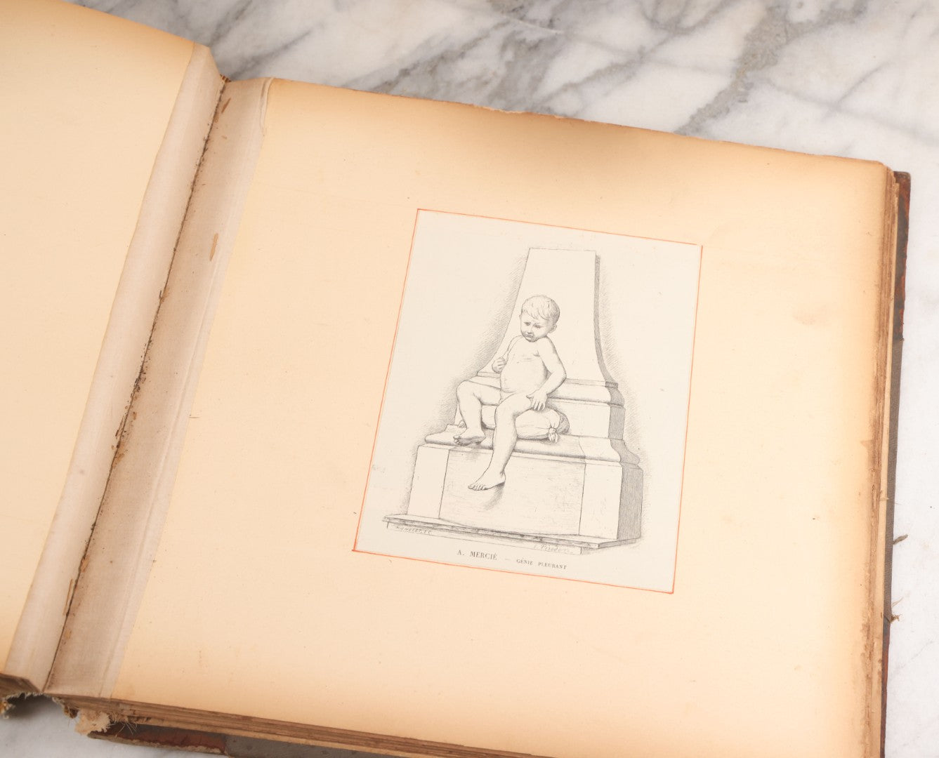 Lot 012 - Antique Scrapbook Containing Many Fine Art Prints, Clippings, And Scraps, With Handwritten Titles And Hand Painted Red Pinstriping, Works Include "The Fortuneteller" After A. Glisbenti, "Isabella With The Head Of Lorenzo," And Others