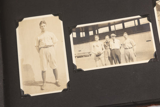 Lot 013 - Antique Snapshot Photo Album Containing 250+ Photographs Including Baseball Game & Player In An "Amherst" Jersey, Travel On Ship "Cape Diamond," Quebec, Italy, Hot Air Balloons, Early Passenger Airplane, Egyptian Pyramids And Sphinx, Circa 1920