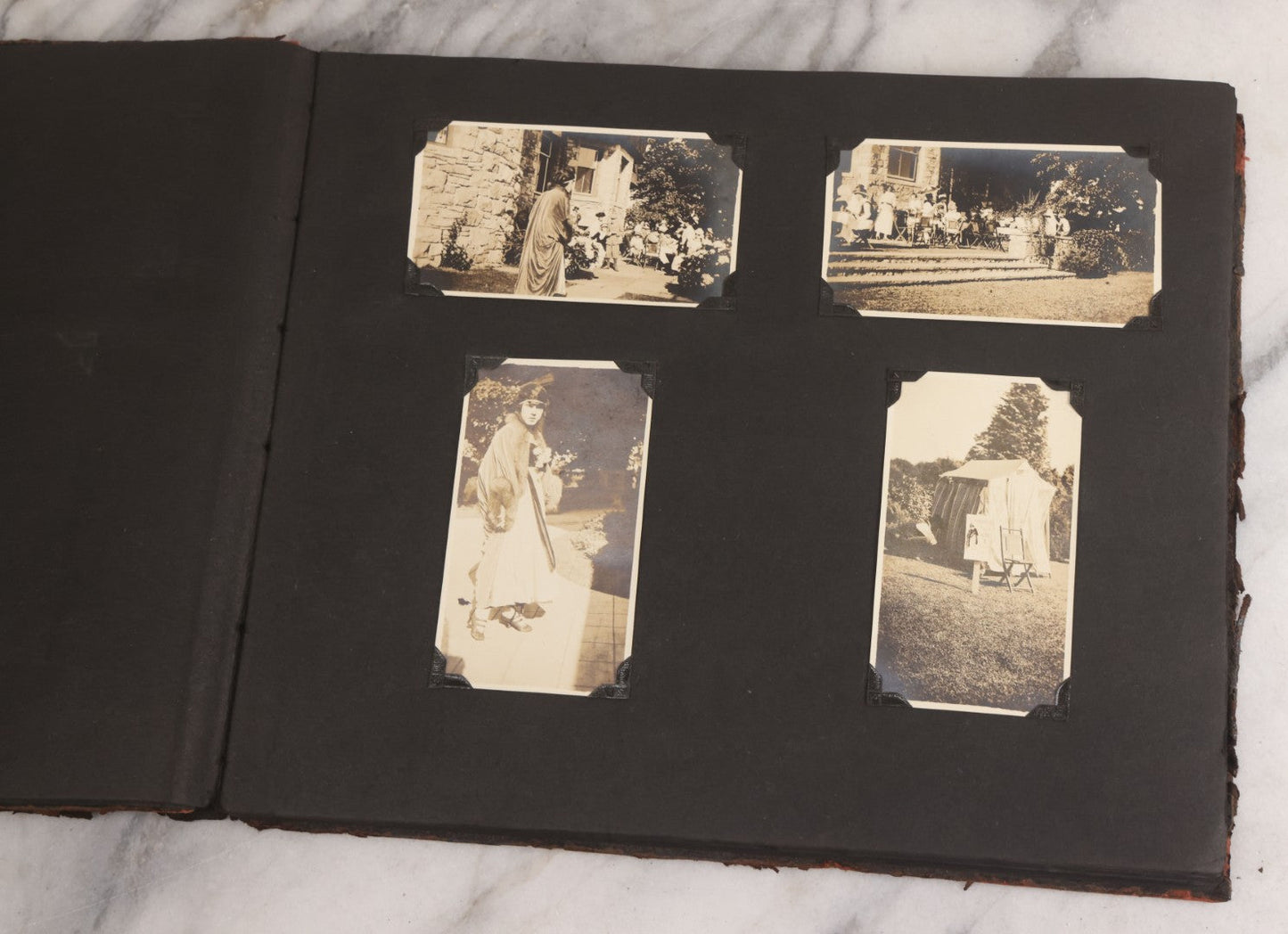 Lot 013 - Antique Snapshot Photo Album Containing 250+ Photographs Including Baseball Game & Player In An "Amherst" Jersey, Travel On Ship "Cape Diamond," Quebec, Italy, Hot Air Balloons, Early Passenger Airplane, Egyptian Pyramids And Sphinx, Circa 1920