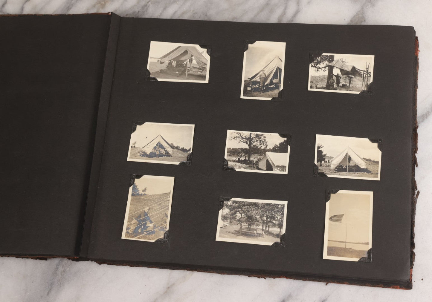 Lot 013 - Antique Snapshot Photo Album Containing 250+ Photographs Including Baseball Game & Player In An "Amherst" Jersey, Travel On Ship "Cape Diamond," Quebec, Italy, Hot Air Balloons, Early Passenger Airplane, Egyptian Pyramids And Sphinx, Circa 1920