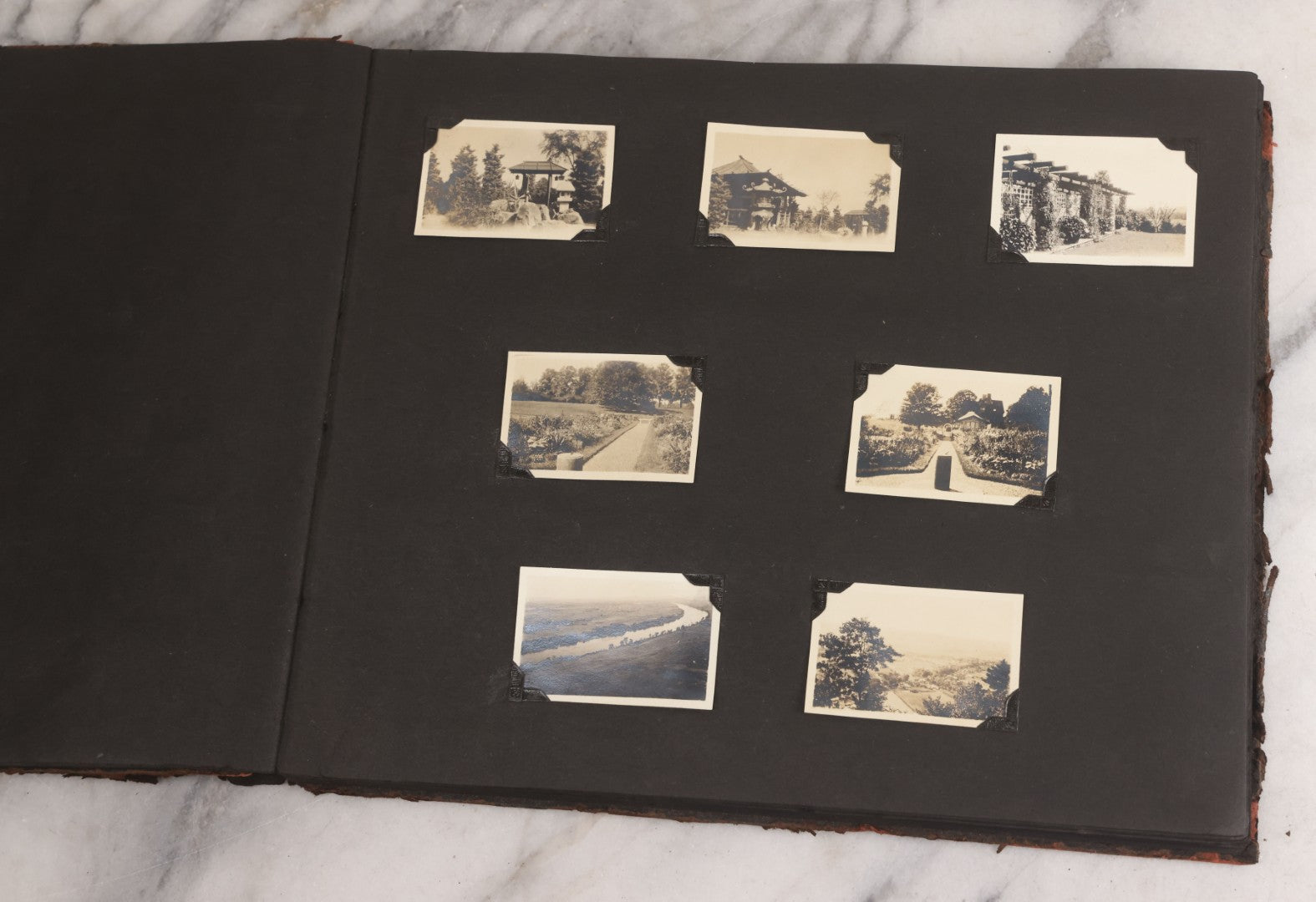 Lot 013 - Antique Snapshot Photo Album Containing 250+ Photographs Including Baseball Game & Player In An "Amherst" Jersey, Travel On Ship "Cape Diamond," Quebec, Italy, Hot Air Balloons, Early Passenger Airplane, Egyptian Pyramids And Sphinx, Circa 1920