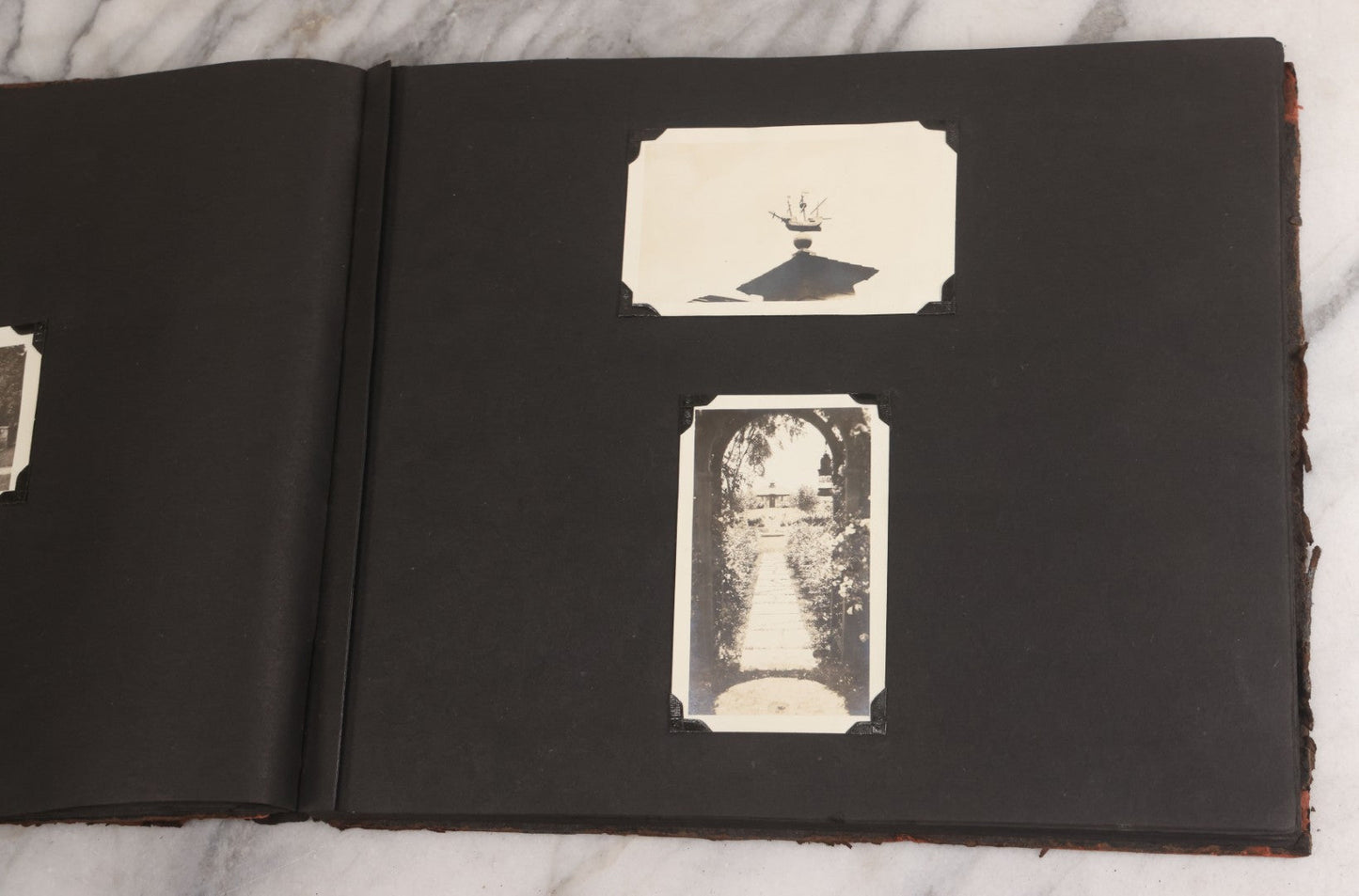 Lot 013 - Antique Snapshot Photo Album Containing 250+ Photographs Including Baseball Game & Player In An "Amherst" Jersey, Travel On Ship "Cape Diamond," Quebec, Italy, Hot Air Balloons, Early Passenger Airplane, Egyptian Pyramids And Sphinx, Circa 1920
