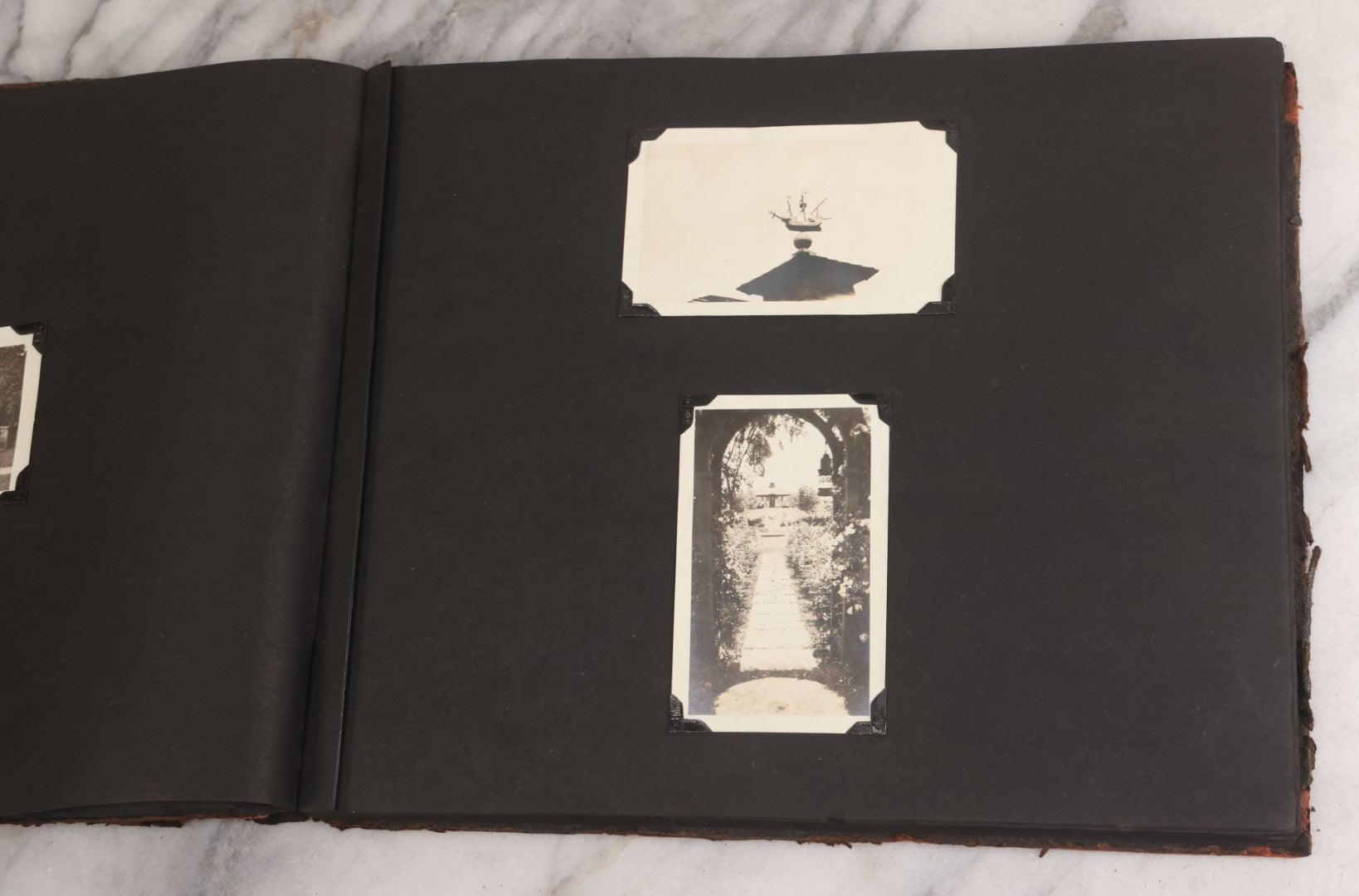 Lot 013 - Antique Snapshot Photo Album Containing 250+ Photographs Including Baseball Game & Player In An "Amherst" Jersey, Travel On Ship "Cape Diamond," Quebec, Italy, Hot Air Balloons, Early Passenger Airplane, Egyptian Pyramids And Sphinx, Circa 1920