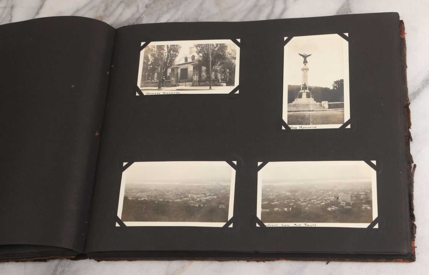 Lot 013 - Antique Snapshot Photo Album Containing 250+ Photographs Including Baseball Game & Player In An "Amherst" Jersey, Travel On Ship "Cape Diamond," Quebec, Italy, Hot Air Balloons, Early Passenger Airplane, Egyptian Pyramids And Sphinx, Circa 1920