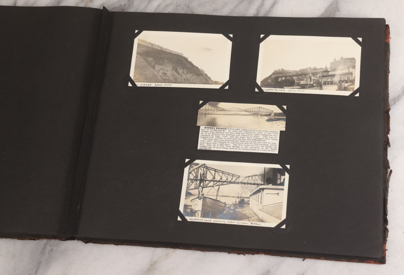 Lot 013 - Antique Snapshot Photo Album Containing 250+ Photographs Including Baseball Game & Player In An "Amherst" Jersey, Travel On Ship "Cape Diamond," Quebec, Italy, Hot Air Balloons, Early Passenger Airplane, Egyptian Pyramids And Sphinx, Circa 1920