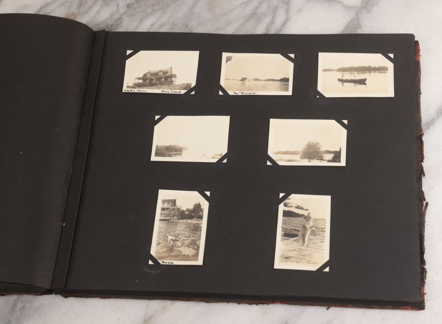 Lot 013 - Antique Snapshot Photo Album Containing 250+ Photographs Including Baseball Game & Player In An "Amherst" Jersey, Travel On Ship "Cape Diamond," Quebec, Italy, Hot Air Balloons, Early Passenger Airplane, Egyptian Pyramids And Sphinx, Circa 1920