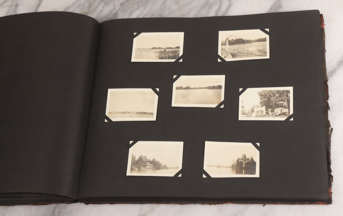 Lot 013 - Antique Snapshot Photo Album Containing 250+ Photographs Including Baseball Game & Player In An "Amherst" Jersey, Travel On Ship "Cape Diamond," Quebec, Italy, Hot Air Balloons, Early Passenger Airplane, Egyptian Pyramids And Sphinx, Circa 1920