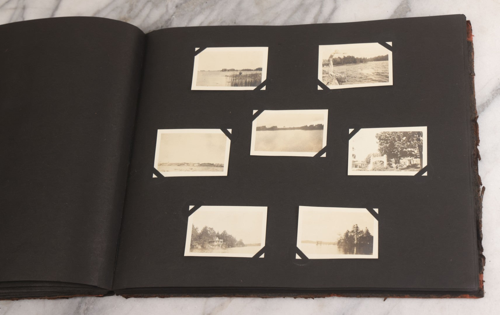 Lot 013 - Antique Snapshot Photo Album Containing 250+ Photographs Including Baseball Game & Player In An "Amherst" Jersey, Travel On Ship "Cape Diamond," Quebec, Italy, Hot Air Balloons, Early Passenger Airplane, Egyptian Pyramids And Sphinx, Circa 1920