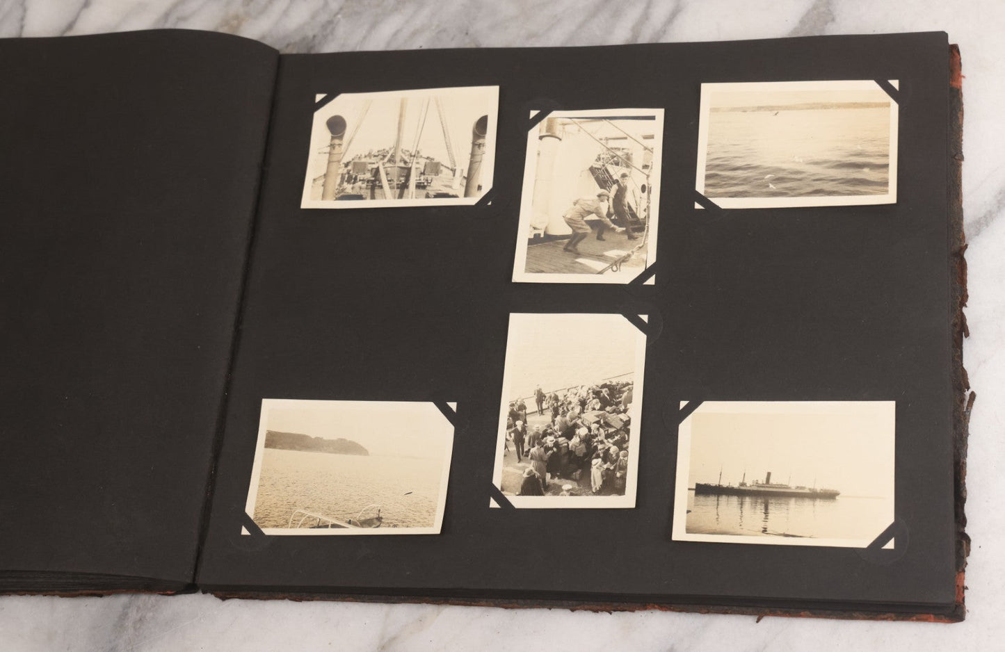 Lot 013 - Antique Snapshot Photo Album Containing 250+ Photographs Including Baseball Game & Player In An "Amherst" Jersey, Travel On Ship "Cape Diamond," Quebec, Italy, Hot Air Balloons, Early Passenger Airplane, Egyptian Pyramids And Sphinx, Circa 1920